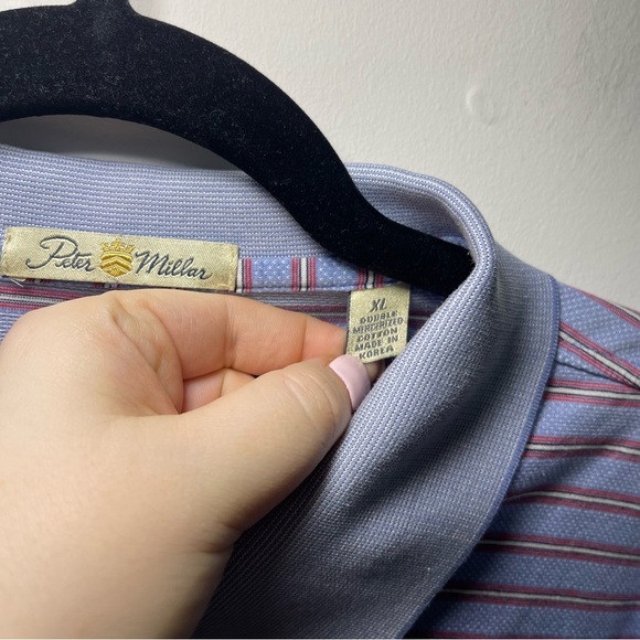 Peter Millar men's blue red striped Short Sleeve Striped polo shirt in size XL - Picture 4 of 7